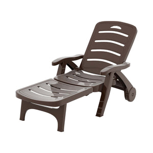 Sun Lounger | Folding Lounge Chair with Wheels | Patio Outdoor Furniture | Brown