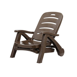 Sun Lounger | Folding Lounge Chair with Wheels | Patio Outdoor Furniture | Brown
