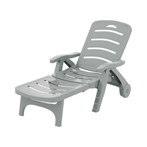 Sun Lounger | Folding Lounge Chair | Wheels | Patio Outdoor Furniture | Grey