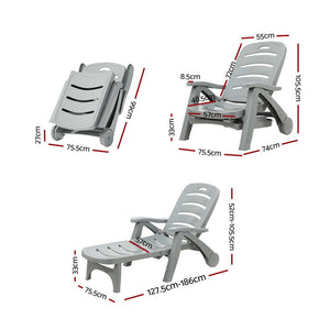 Sun Lounger | Folding Lounge Chair | Wheels | Patio Outdoor Furniture | Grey
