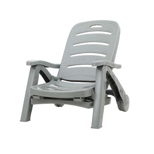 Sun Lounger | Folding Lounge Chair | Wheels | Patio Outdoor Furniture | Grey