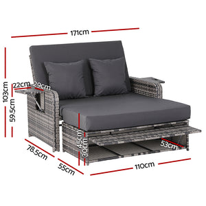 Outdoor Wicker Day Bed | Sun Lounge Setting | Grey
