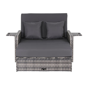 Outdoor Wicker Day Bed | Sun Lounge Setting | Grey