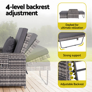 Outdoor Wicker Day Bed | Sun Lounge Setting | Grey