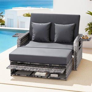 Outdoor Wicker Day Bed | Sun Lounge Setting | Grey
