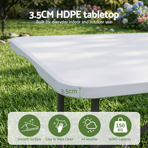 Gardeon 180cm Folding Table Portable Fold-in-Half with Handle Camping Picnic