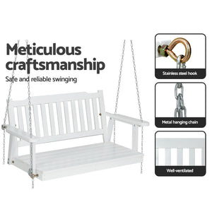 Porch Swing Chair | With Chain | Garden Bench | Outdoor Furniture | Wooden | White