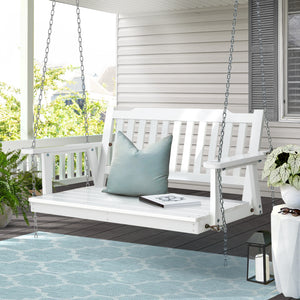 Porch Swing Chair | With Chain | Garden Bench | Outdoor Furniture | Wooden | White