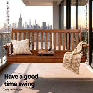 Porch Swing Chair | Wooden Bench | 2 Seater | Cup Holder