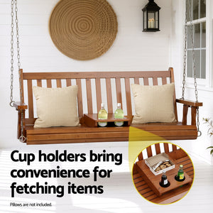 Porch Swing Chair | Wooden Bench | 2 Seater | Cup Holder