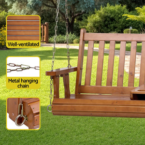 Porch Swing Chair | Wooden Bench | 2 Seater | Cup Holder