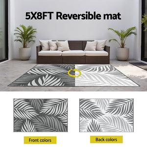 Reversible Outdoor Rug | 152x244cm | PP Dual-Sided Patio Mat | Leaf Pattern