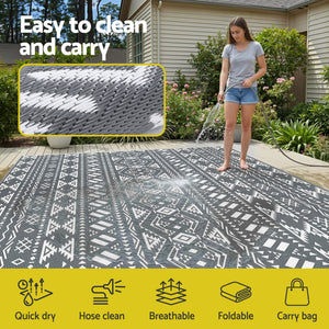 Reversible Outdoor Rug | 274x366cm | PP Dual-Sided Patio Mat | Bohemian