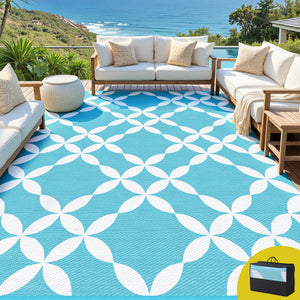 Reversible Outdoor Rug | 274x366cm | PP Dual-Sided Patio Mat | Light Blue