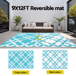 Reversible Outdoor Rug | 274x366cm | PP Dual-Sided Patio Mat | Light Blue
