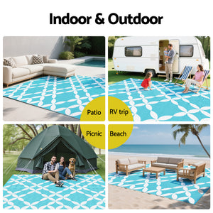 Reversible Outdoor Rug | 274x366cm | PP Dual-Sided Patio Mat | Light Blue