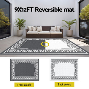 Reversible Outdoor Rug | 274x366cm | PP Dual-Sided Patio Mat | Greek Key