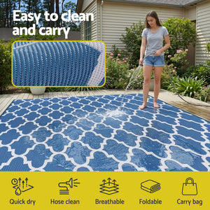 Reversible Outdoor Rug | 274x366cm | PP Dual-Sided Patio Mat | Blue