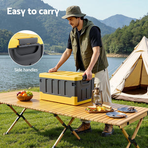 Collapsible Outdoor Storage Box | 60L Stackable Camping Organiser | Yellow