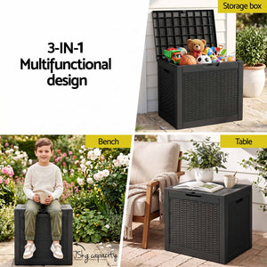 Outdoor Storage Box | 118L Lockable Rattan Look Container | Black