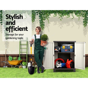 Gardeon Outdoor Storage Cabinet Box | 92cm | Lockable Cupboard | Sheds Garage | Adjustable | Beige