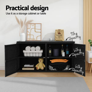 Outdoor Storage Cabinet Box | Wicker Deck Chest with Shelf | Black Garden Furniture
