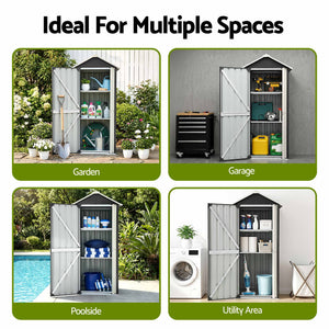 Outdoor Storage Cabinet | Lockable Steel Garden Shed with Adjustable Shelves
