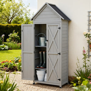 Outdoor Storage Cabinet | Lockable | Adjustable Shelves | Tool Organiser | Grey