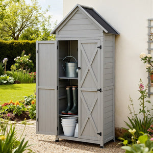 Outdoor Storage Cabinet | Lockable | Adjustable Shelves | Tool Organiser | Grey