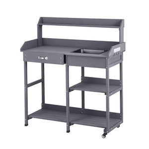Outdoor Potting Bench | Garden Workstation | Storage Cabinet | Grey