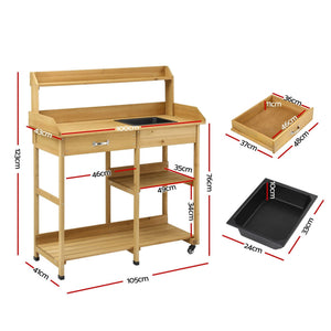 Outdoor Potting Bench | Garden Workstation with Storage Cabinet | Natural