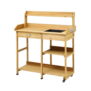 Outdoor Potting Bench | Garden Workstation with Storage Cabinet | Natural