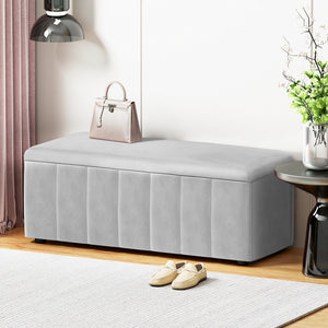 Storage Ottoman | 103cm | Velvet Blanket Box | Grey