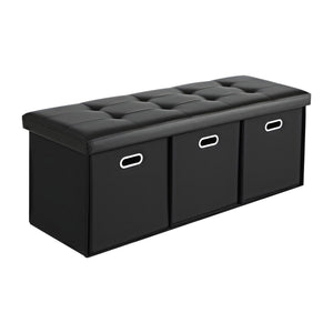 Artiss Storage Ottoman with 3 Cube Drawers Foot Stool Rest Foldable Black