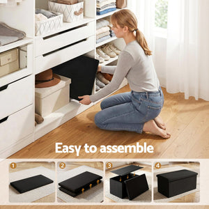 Artiss Storage Ottoman Bench Folding Blanket Box Toy Organiser Foot Stool Black