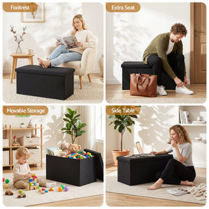 Storage Ottoman Bench | Folding Blanket Box & Toy Organiser | Black