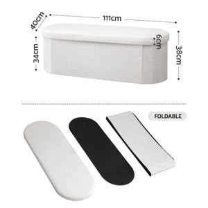 Artiss Storage Ottoman Foot Stool Rest Boucle Fabric Foldable White