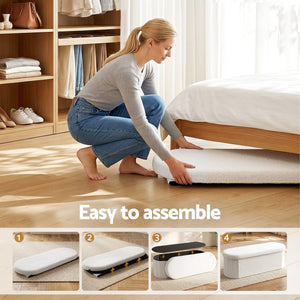 Boucle Storage Ottoman | Foldable Foot Stool | White