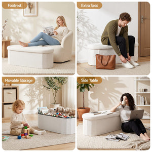 Boucle Storage Ottoman | Foldable Foot Stool | White