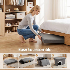 Storage Ottoman | Foldable Cat Litter Box Enclosure | Grey