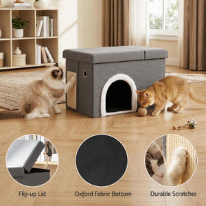 Storage Ottoman | Foldable Cat Litter Box Enclosure | Grey