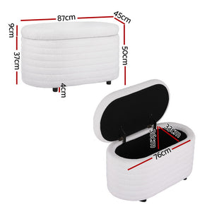 Artiss Storage Ottoman Blanket Box | 87cm | Boucle Fabric | Oval