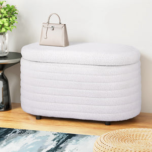 Artiss Storage Ottoman Blanket Box | 87cm | Boucle Fabric | Oval
