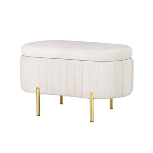 Artiss Storage Ottoman Blanket Box | 87cm | Velvet | Oval | White