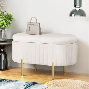 Artiss Storage Ottoman Blanket Box | 87cm | Velvet | Oval | White