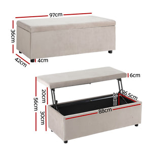 Artiss Storage Ottoman Blanket Box Table | 97cm | Velvet | Taupe