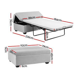 Artiss Ottoman Storage Sofa Bed | 112cm | Foldable | Grey