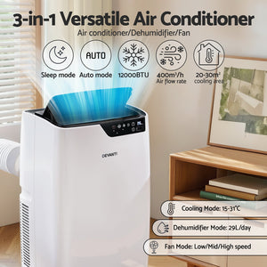 Portable Air Conditioner 3-in-1 | Dehumidifier & Fan | 12,000BTU Cooling