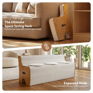 Folding Kraft Paper Sofa | 3 Seater Accordion Bench with PU Cushion