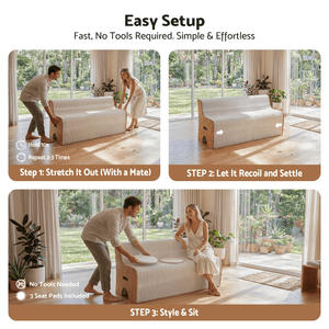 Folding Kraft Paper Sofa | 3 Seater Accordion Bench with PU Cushion